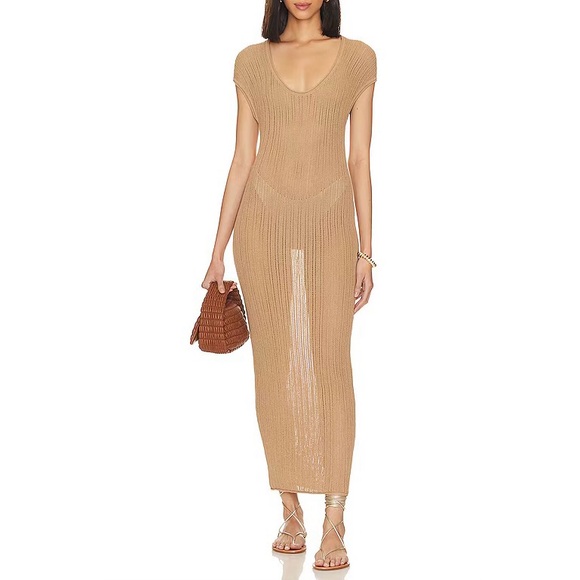 NWT MEDIUM Tropic of C Tan Ribbed Midi Dress
